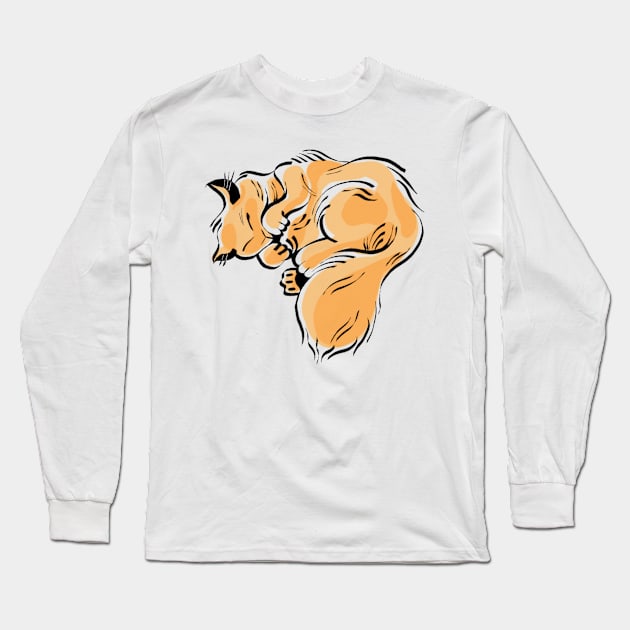 Orange Fluffy Sleepy Kitty Long Sleeve T-Shirt by Cassandra Reichert